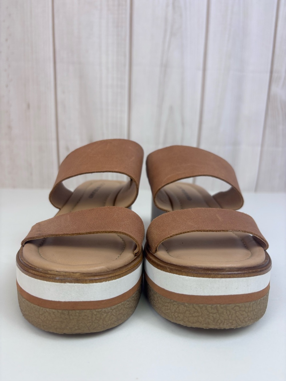 Lucky Brand Leather Platform Slide Sandals Double Strap Wedge Shoes Brown Size 7 - Picture 7 of 16